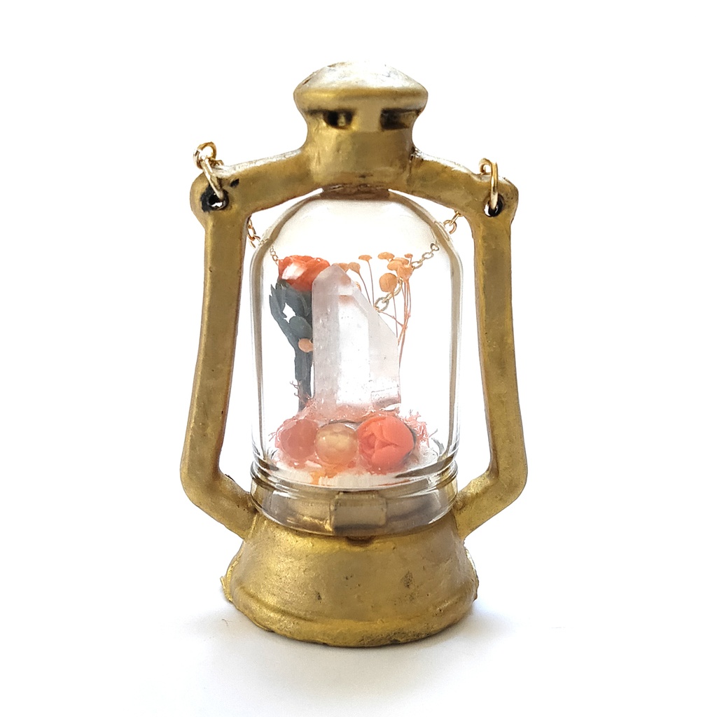 「誕生石×色」ランプ型ライトネックレス『オレンジ、黄緑、シルバー』