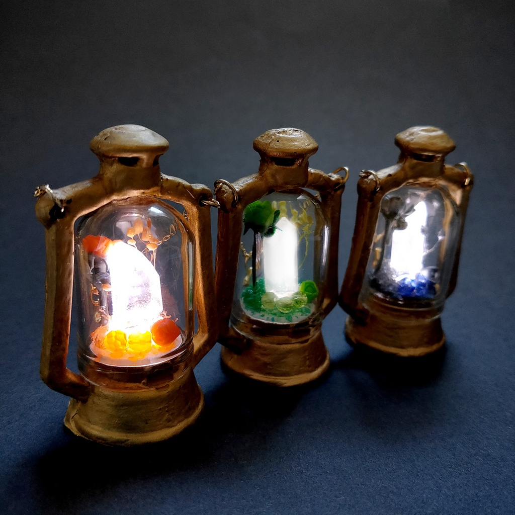 「誕生石×色」ランプ型ライトネックレス『オレンジ、黄緑、シルバー』