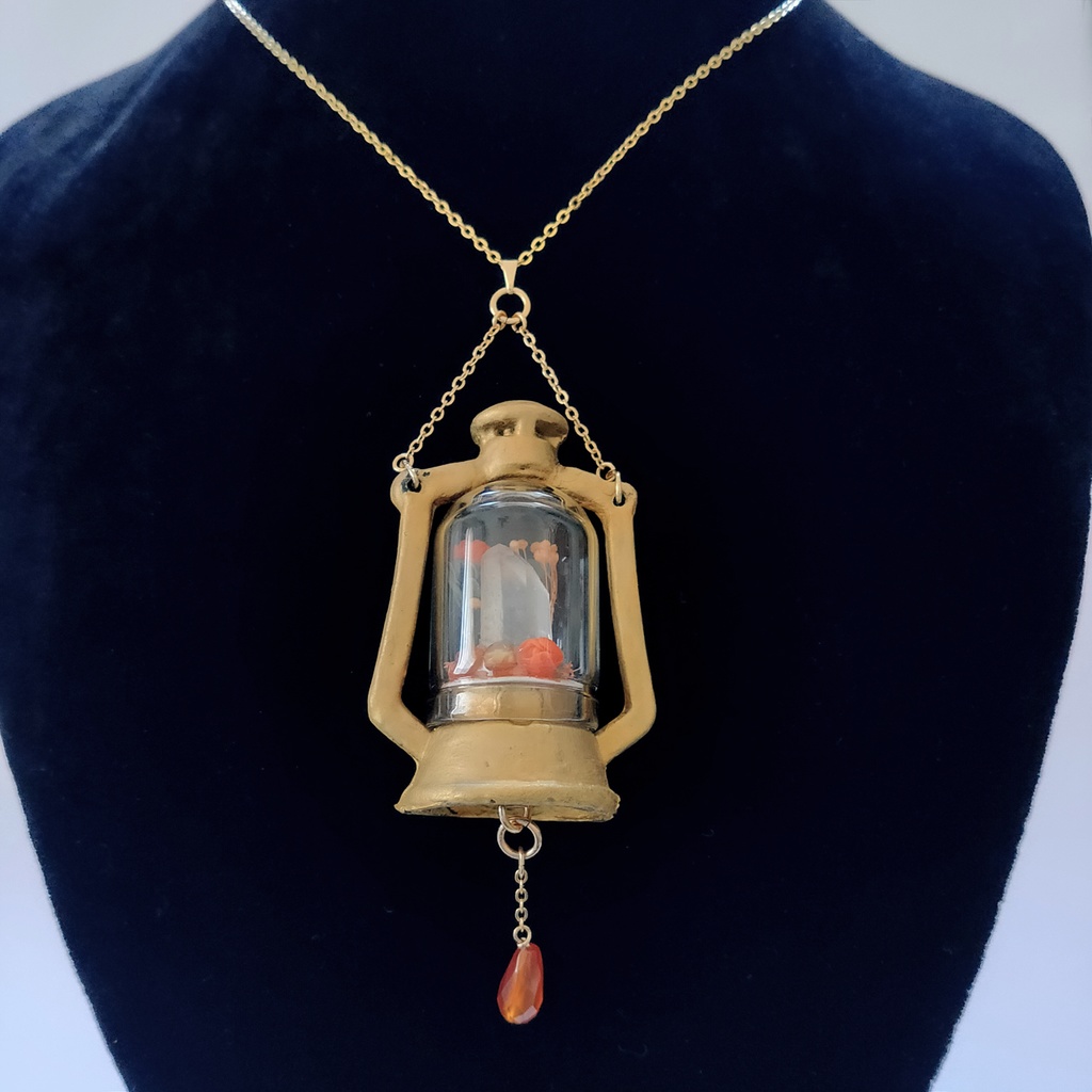 「誕生石×色」ランプ型ライトネックレス『オレンジ、黄緑、シルバー』