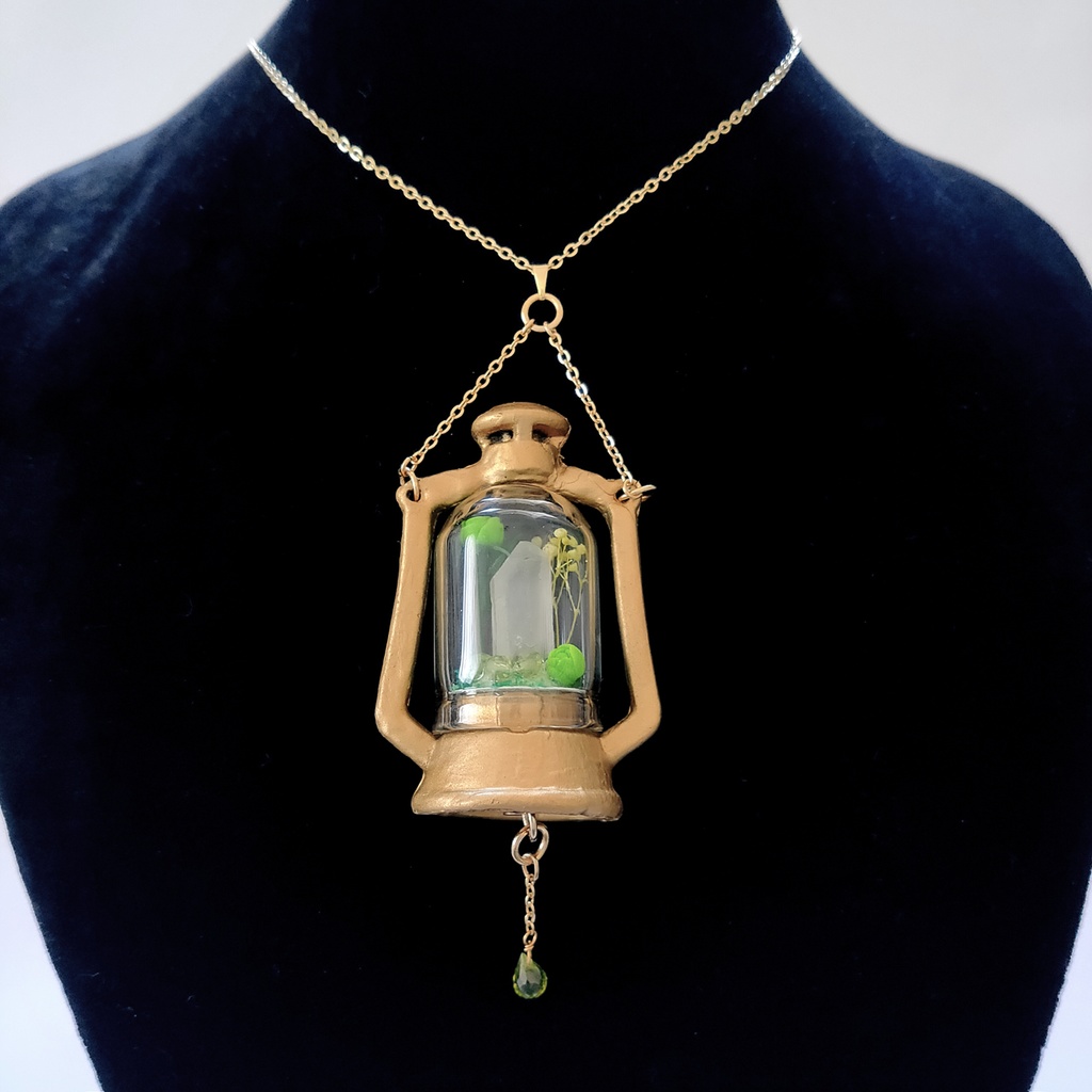 「誕生石×色」ランプ型ライトネックレス『オレンジ、黄緑、シルバー』