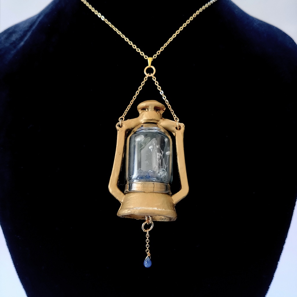 「誕生石×色」ランプ型ライトネックレス『オレンジ、黄緑、シルバー』