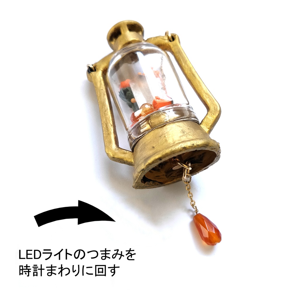 「誕生石×色」ランプ型ライトネックレス『オレンジ、黄緑、シルバー』