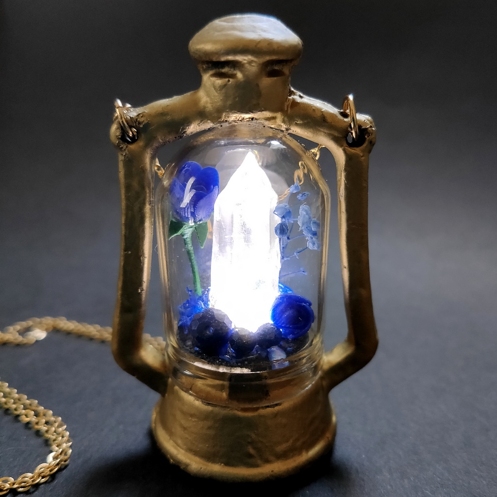 「誕生石×色」ランプ型ライトネックレス『ゴールド、黄、青』