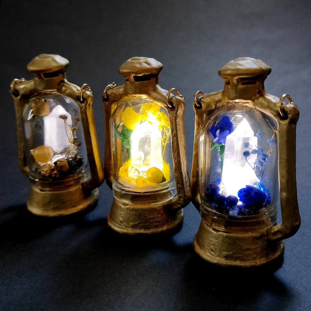 「誕生石×色」ランプ型ライトネックレス『ゴールド、黄、青』