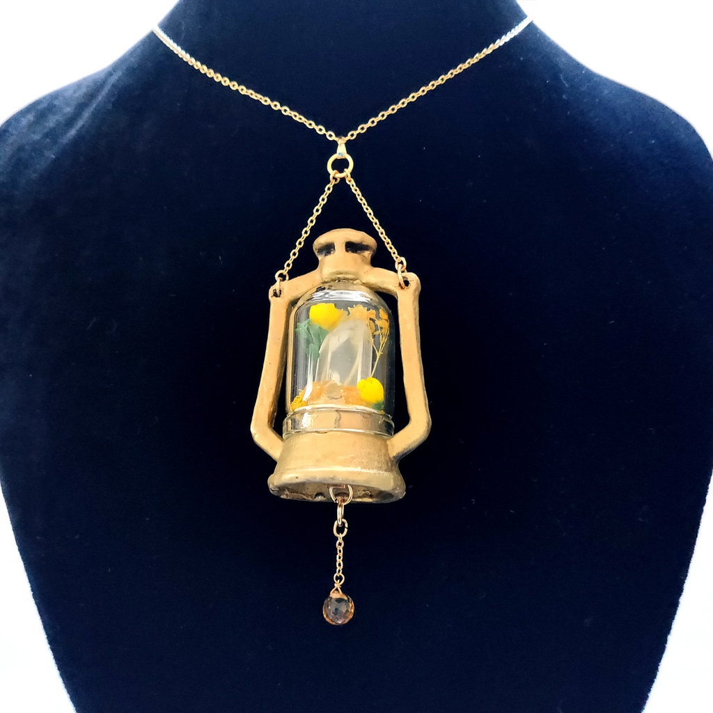 「誕生石×色」ランプ型ライトネックレス『ゴールド、黄、青』
