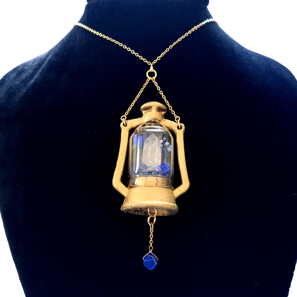 「誕生石×色」ランプ型ライトネックレス『ゴールド、黄、青』