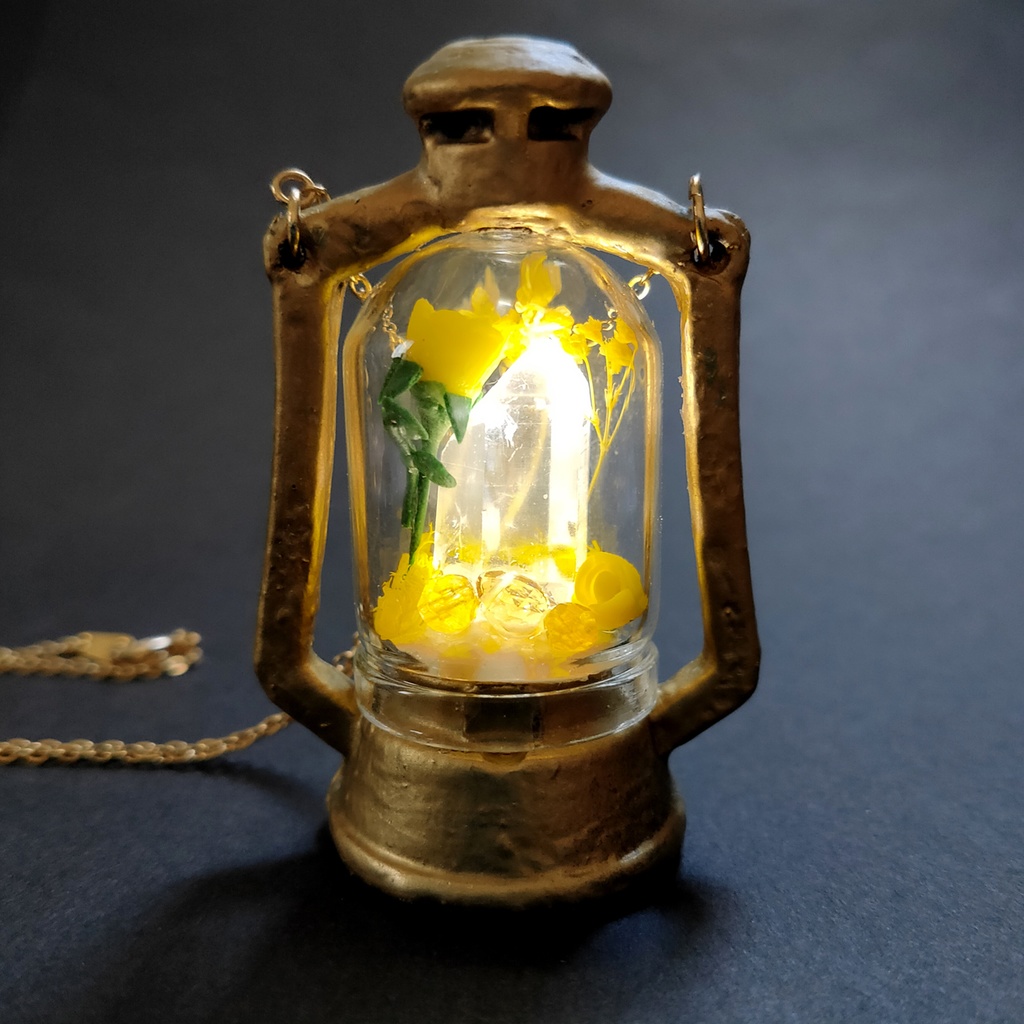 「誕生石×色」ランプ型ライトネックレス『ゴールド、黄、青』