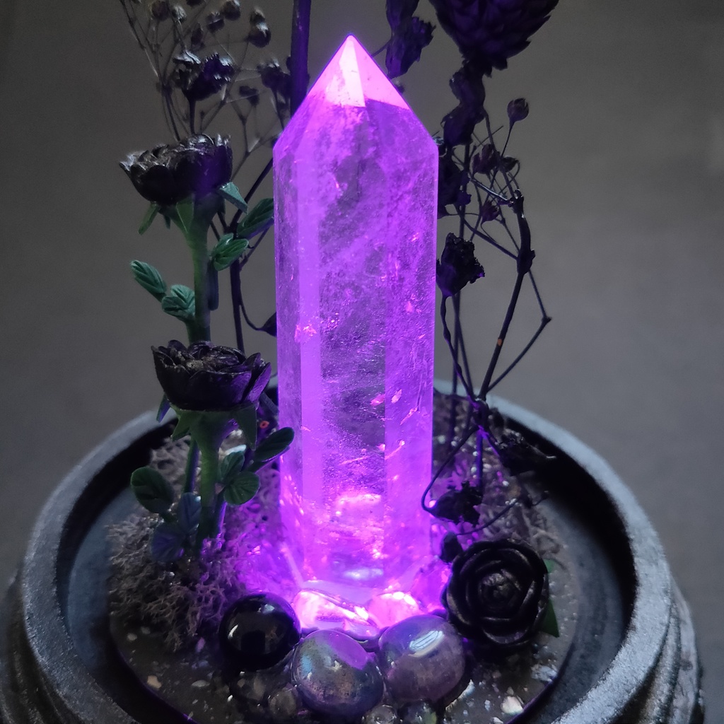 鉱物ランプ『黒』中サイズ・水晶・オニキス