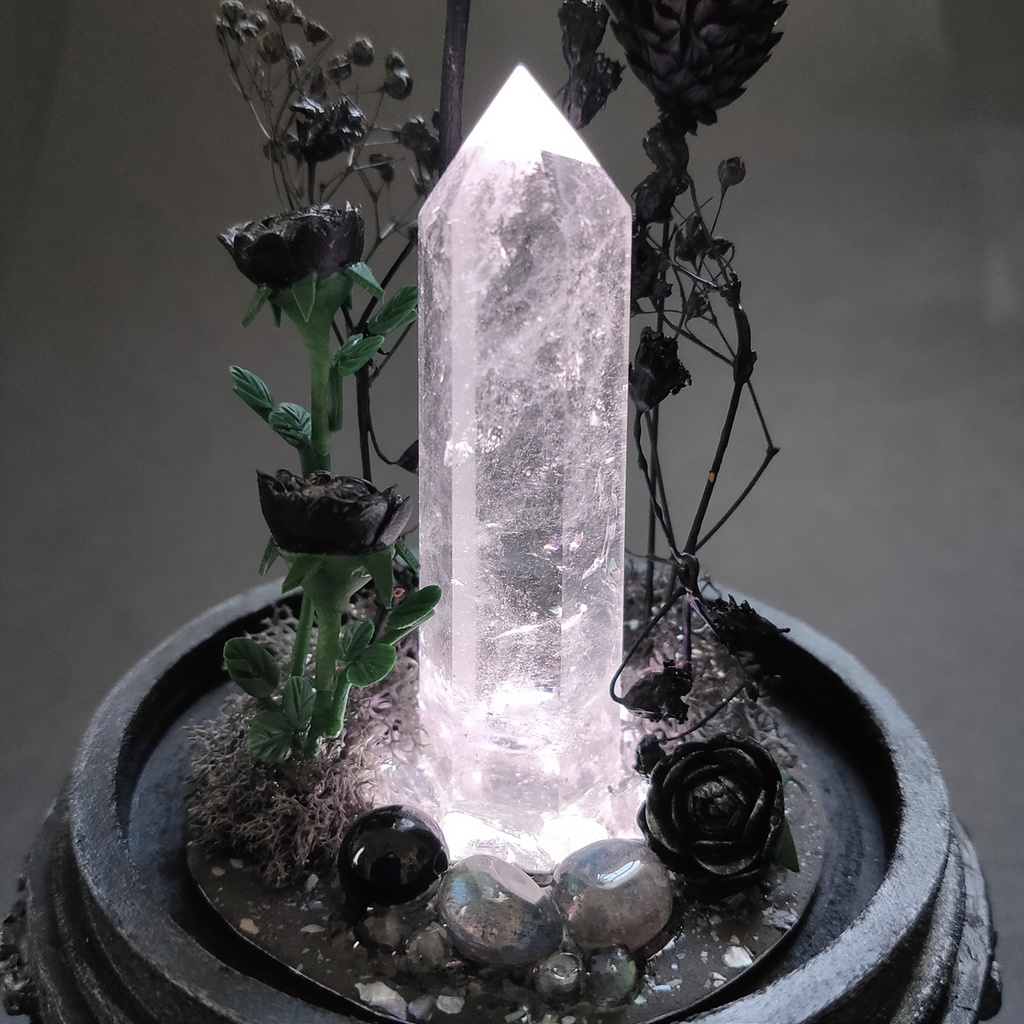 鉱物ランプ『黒』中サイズ・水晶・オニキス