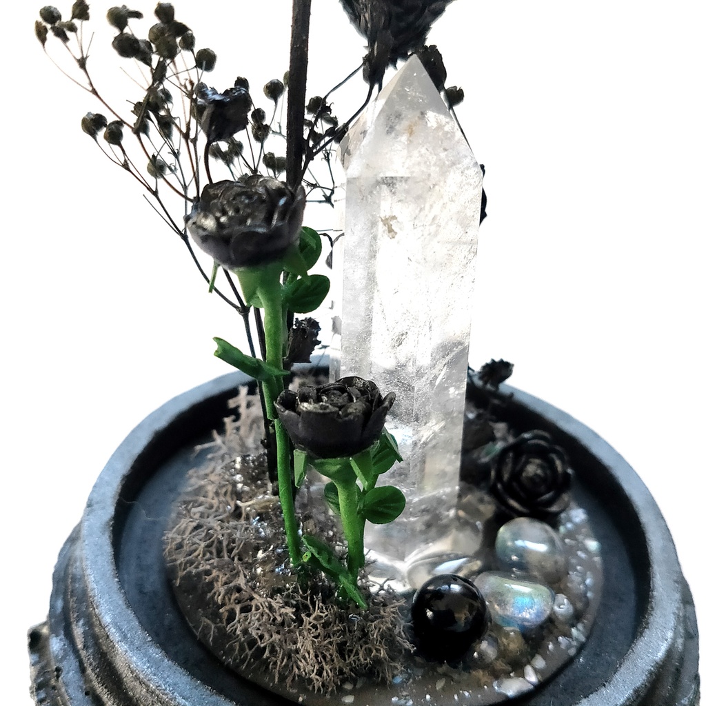 鉱物ランプ『黒』中サイズ・水晶・オニキス