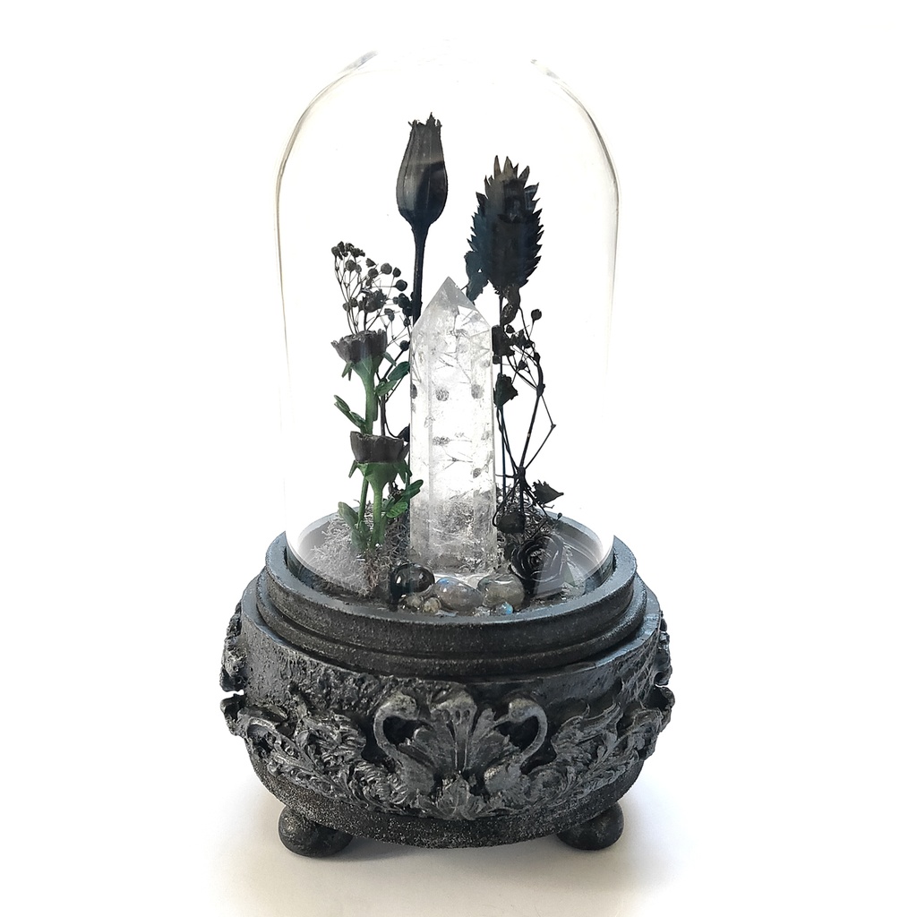 鉱物ランプ『黒』中サイズ・水晶・オニキス