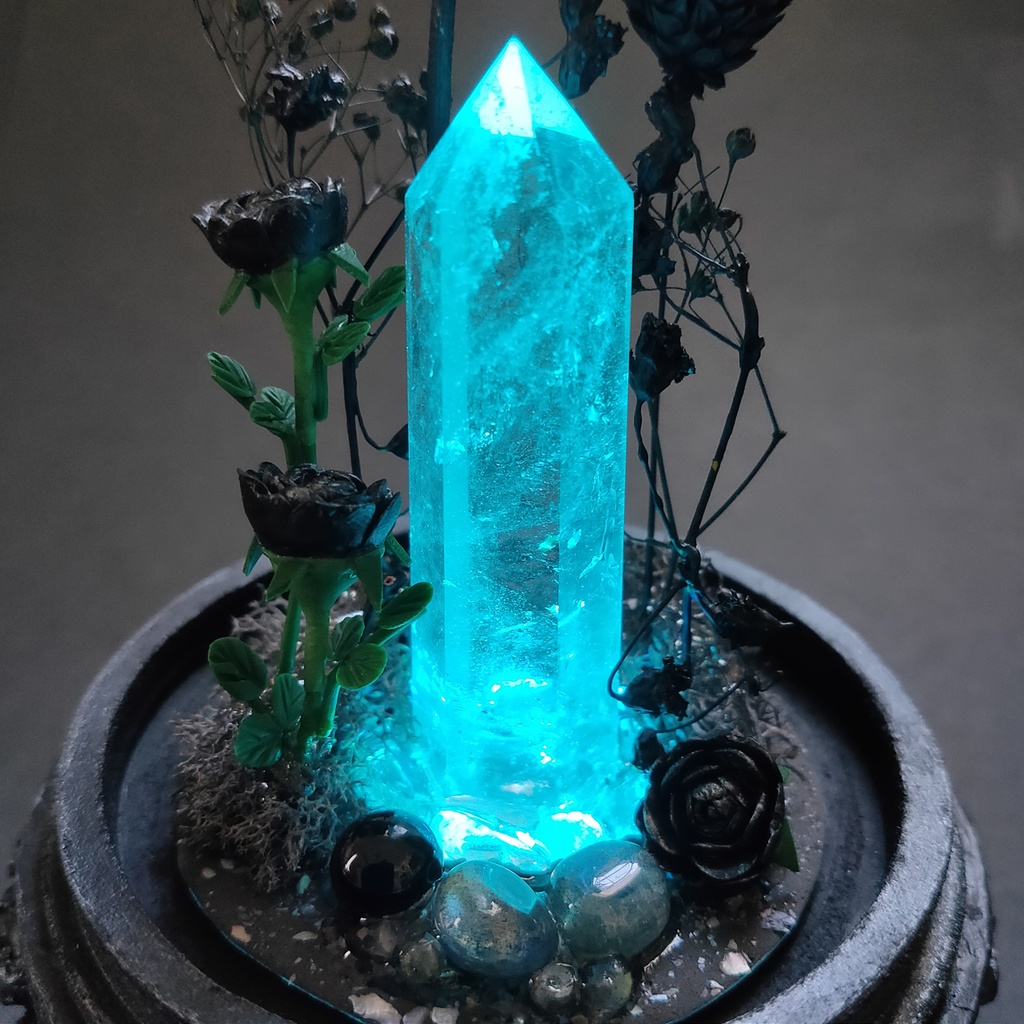 鉱物ランプ『黒』中サイズ・水晶・オニキス