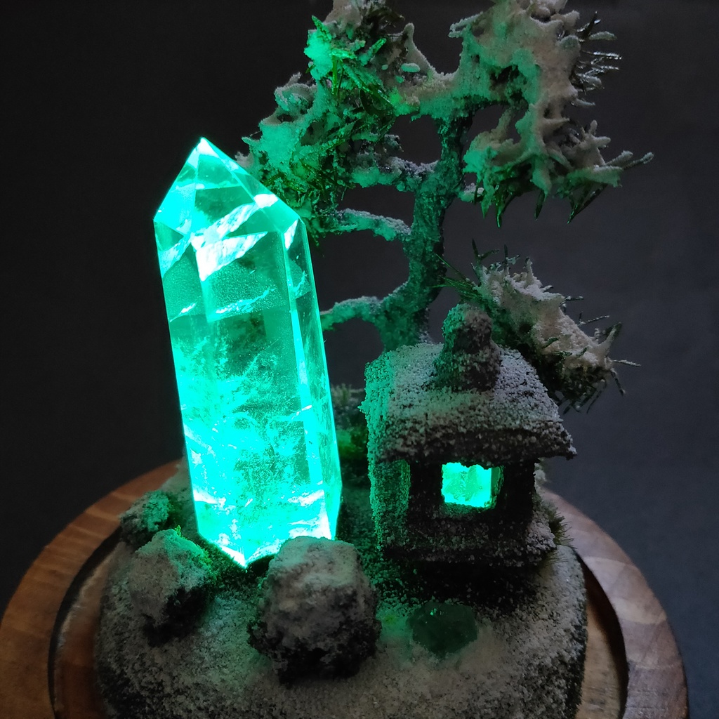 鉱物ランプ『水晶庭園-冬の庭-』大・水晶・リモコン切替点灯