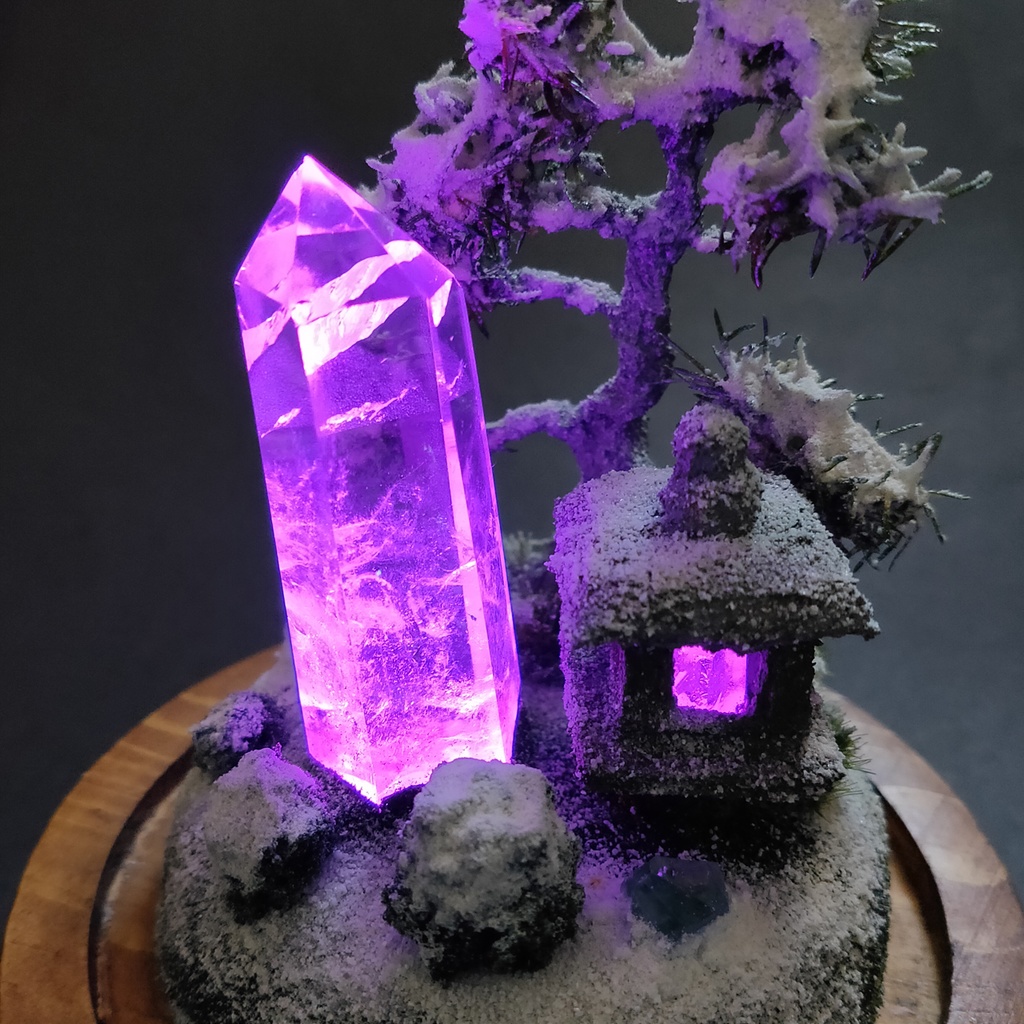 鉱物ランプ『水晶庭園-冬の庭-』大・水晶・リモコン切替点灯