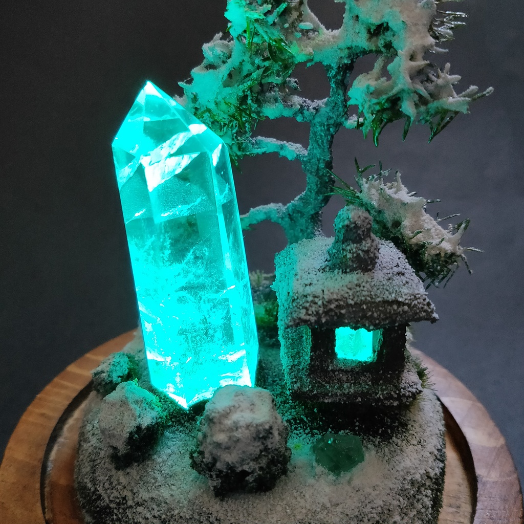 鉱物ランプ『水晶庭園-冬の庭-』大・水晶・リモコン切替点灯