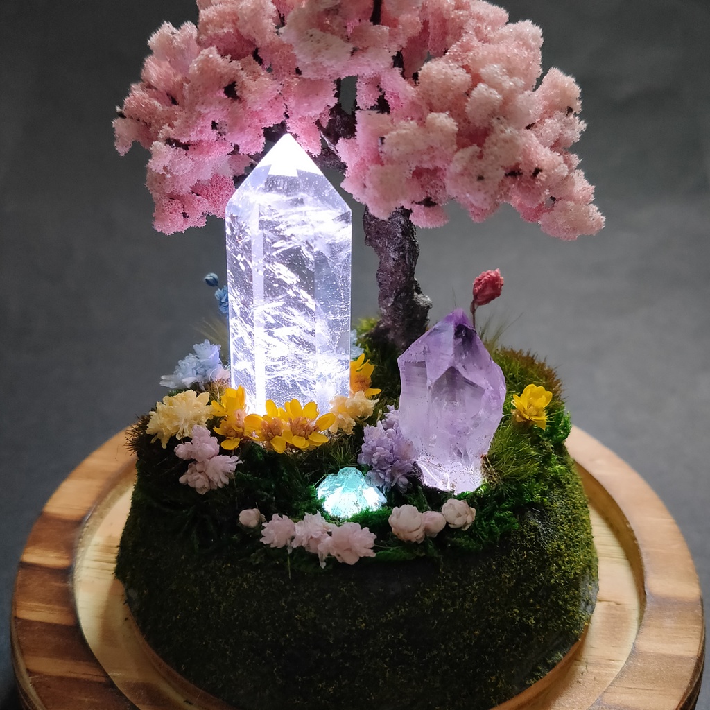 鉱物ランプ『水晶庭園-春の庭-』大・水晶・リモコン切替点灯