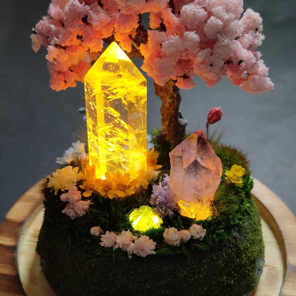 鉱物ランプ『水晶庭園-春の庭-』大・水晶・リモコン切替点灯