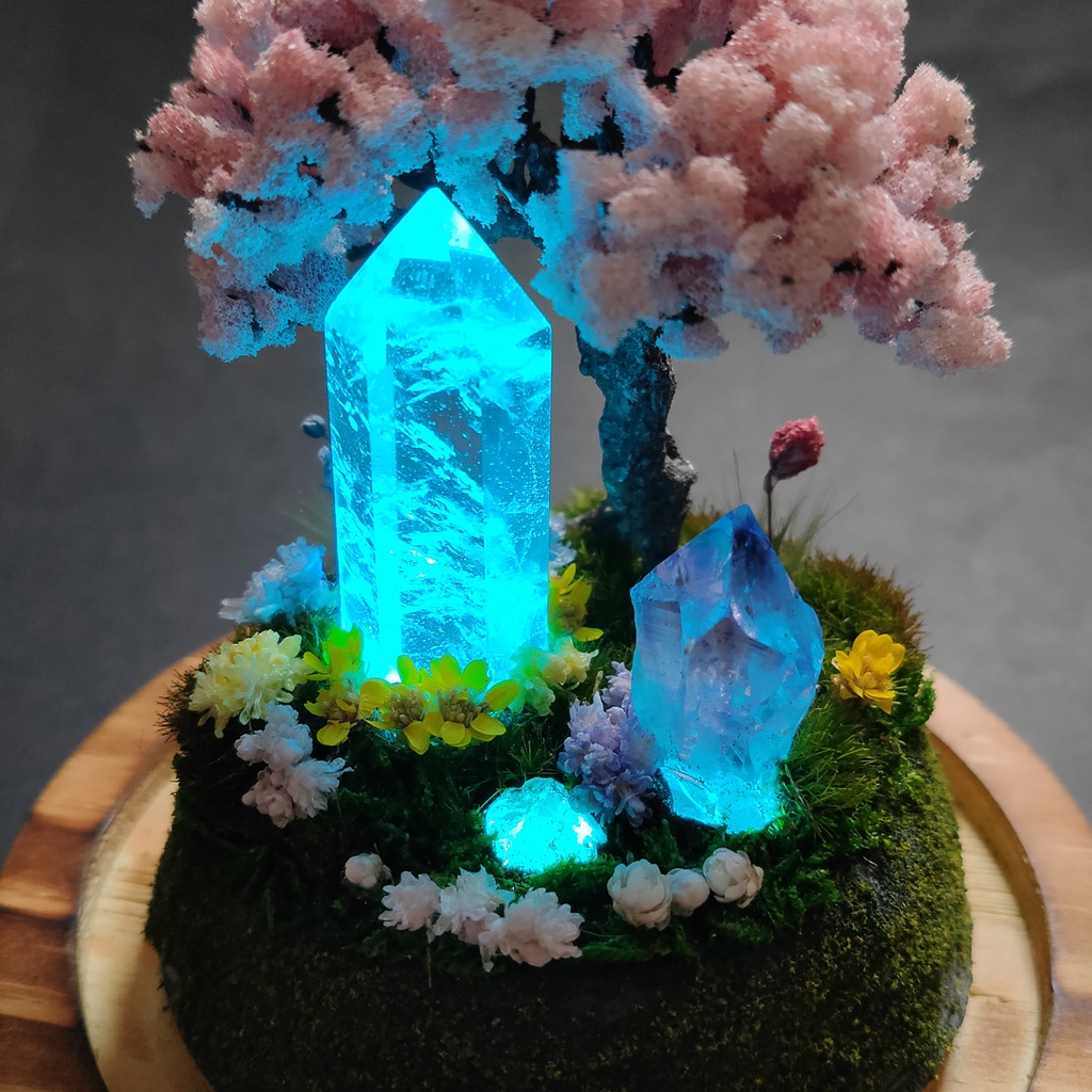 鉱物ランプ『水晶庭園-春の庭-』大・水晶・リモコン切替点灯