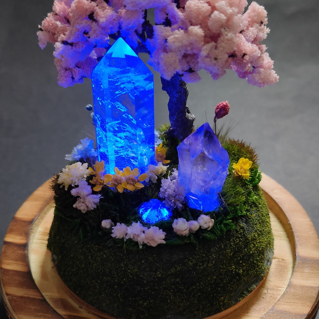 鉱物ランプ『水晶庭園-春の庭-』大・水晶・リモコン切替点灯