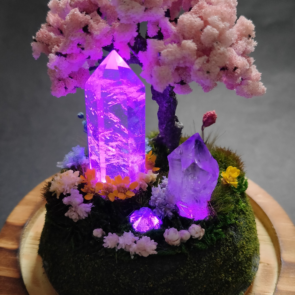 鉱物ランプ『水晶庭園-春の庭-』大・水晶・リモコン切替点灯