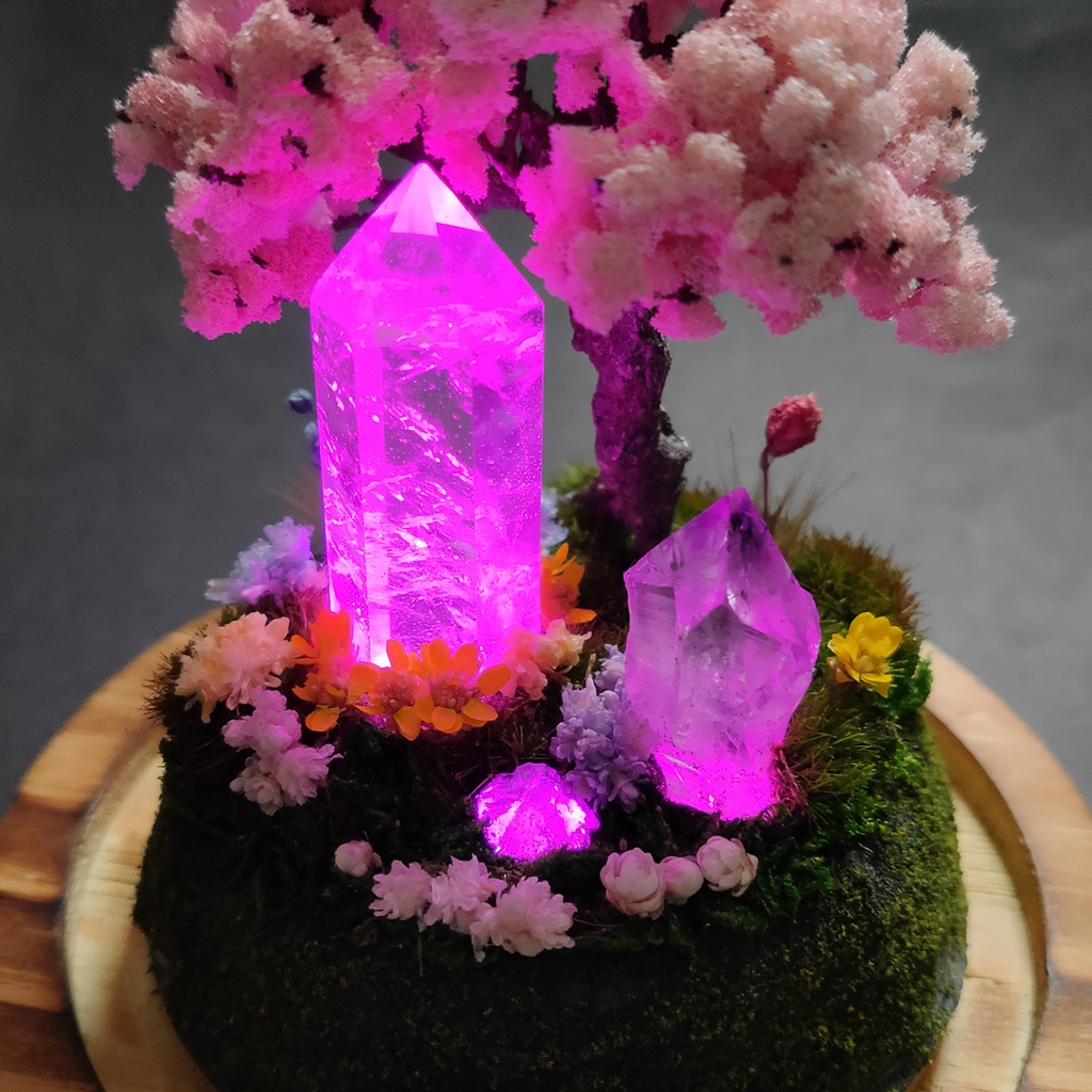 鉱物ランプ『水晶庭園-春の庭-』大・水晶・リモコン切替点灯