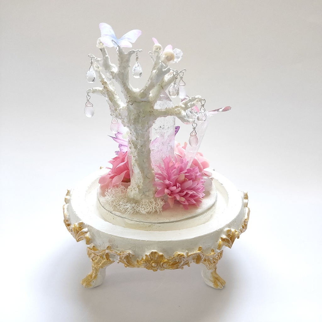 鉱物ランプ『蝶と花のブーケ-ピンク-』大・水晶・リモコン切替点灯