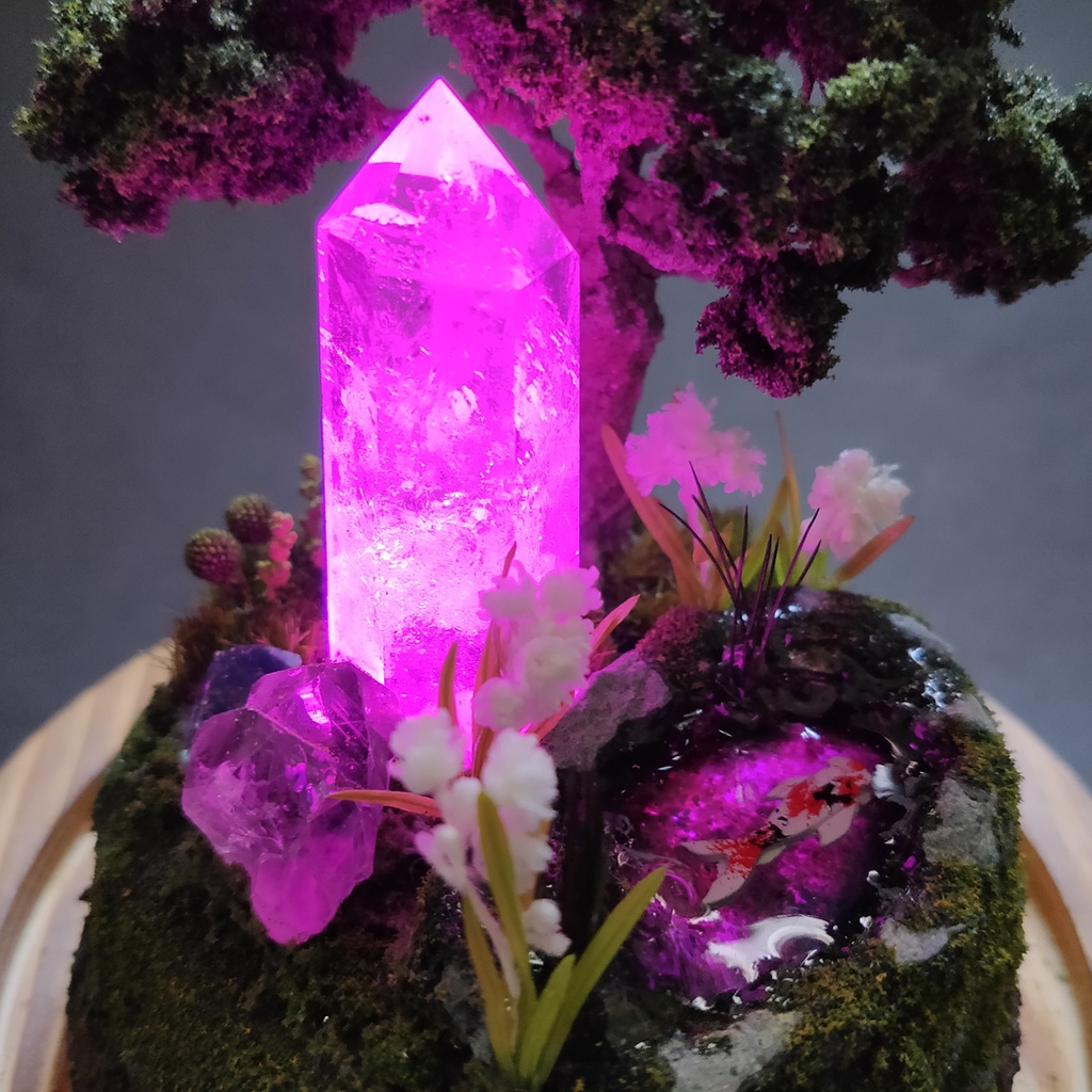 鉱物ランプ『水晶庭園-夏の庭-』大・水晶・リモコン切替点灯