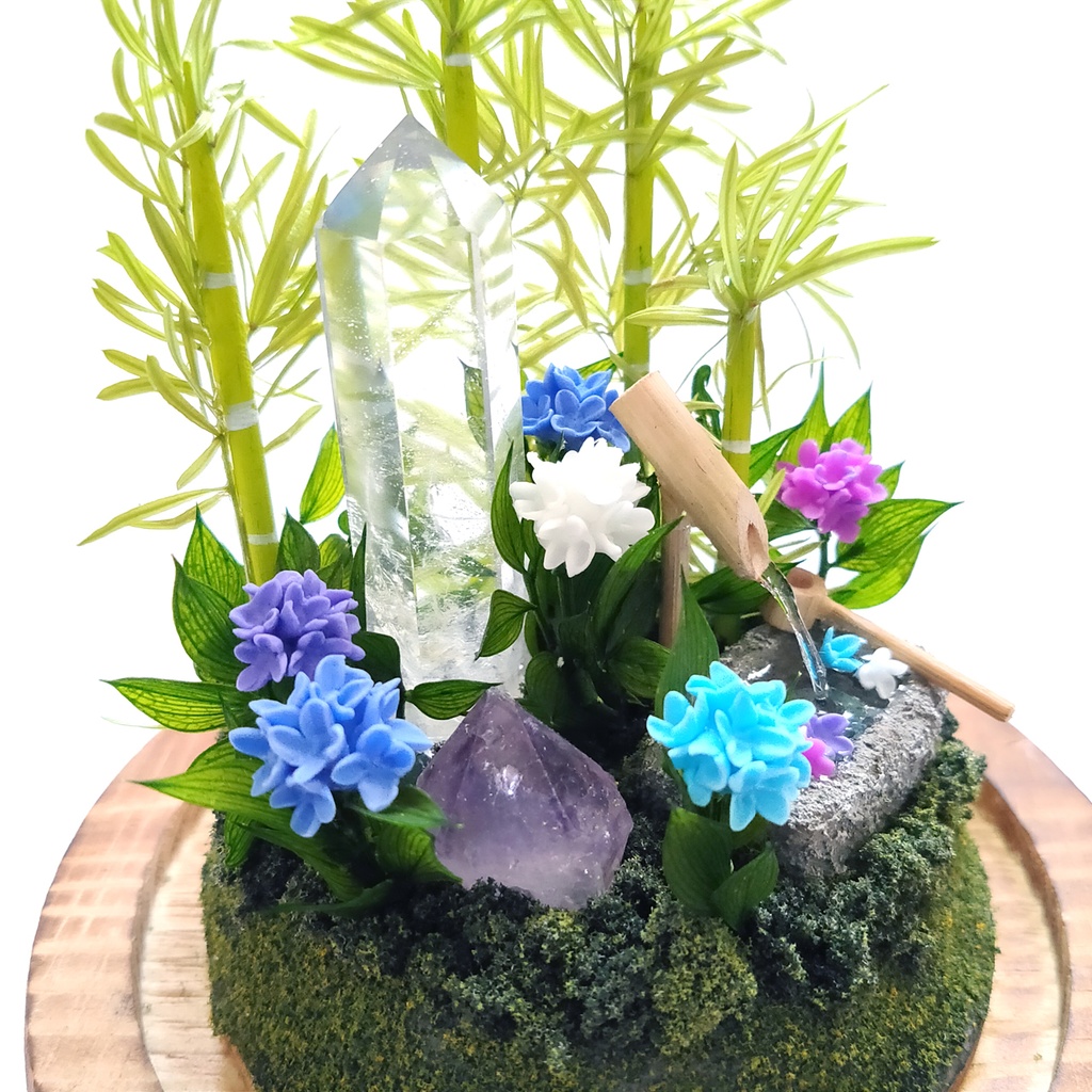 鉱物ランプ『水晶庭園-紫陽花の庭-』大サイズ・水晶・リモコン切替点灯