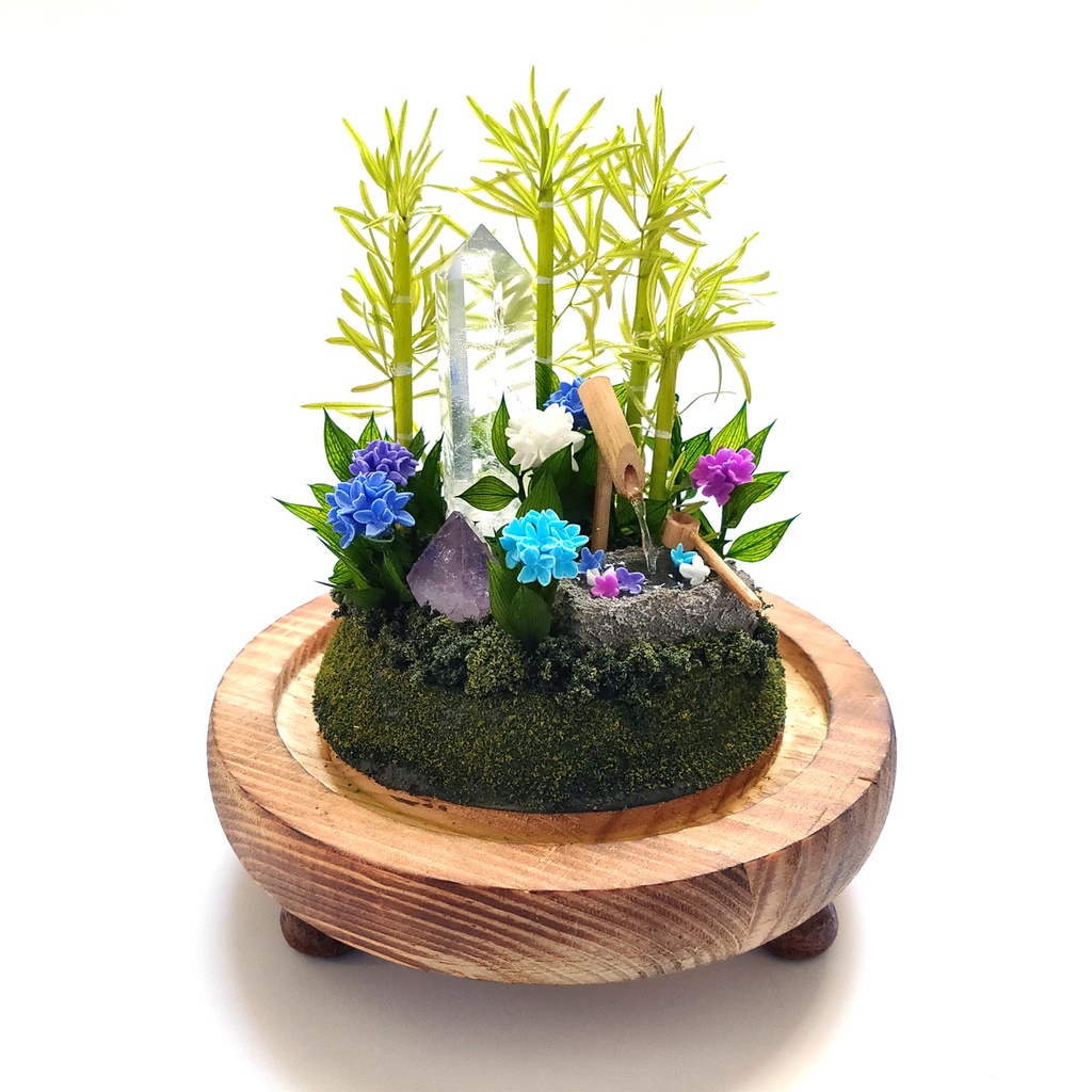 鉱物ランプ『水晶庭園-紫陽花の庭-』大サイズ・水晶・リモコン切替点灯