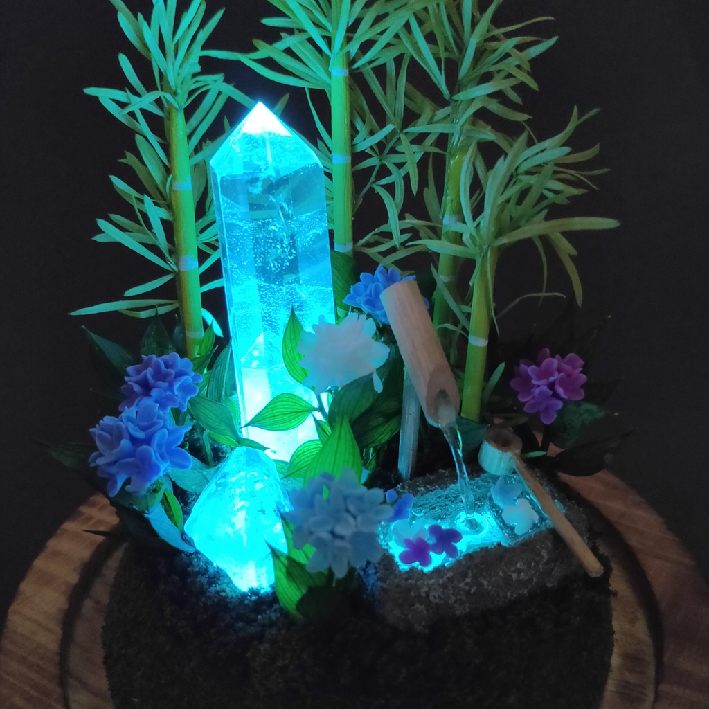 鉱物ランプ『水晶庭園-紫陽花の庭-』大サイズ・水晶・リモコン切替点灯