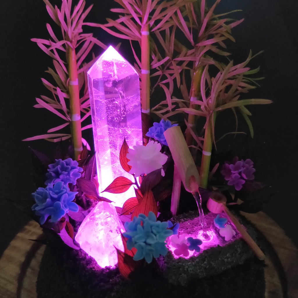 鉱物ランプ『水晶庭園-紫陽花の庭-』大サイズ・水晶・リモコン切替点灯