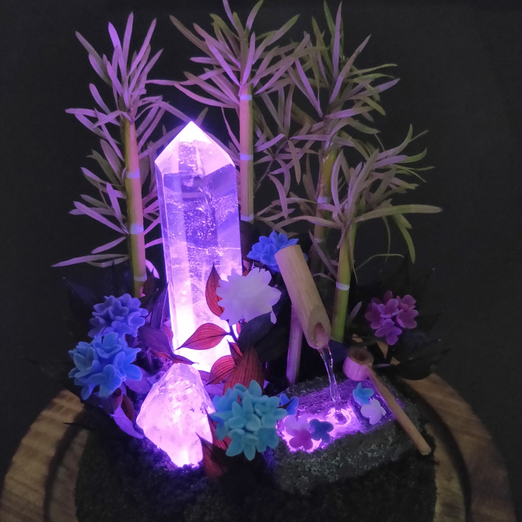 鉱物ランプ『水晶庭園-紫陽花の庭-』大サイズ・水晶・リモコン切替点灯