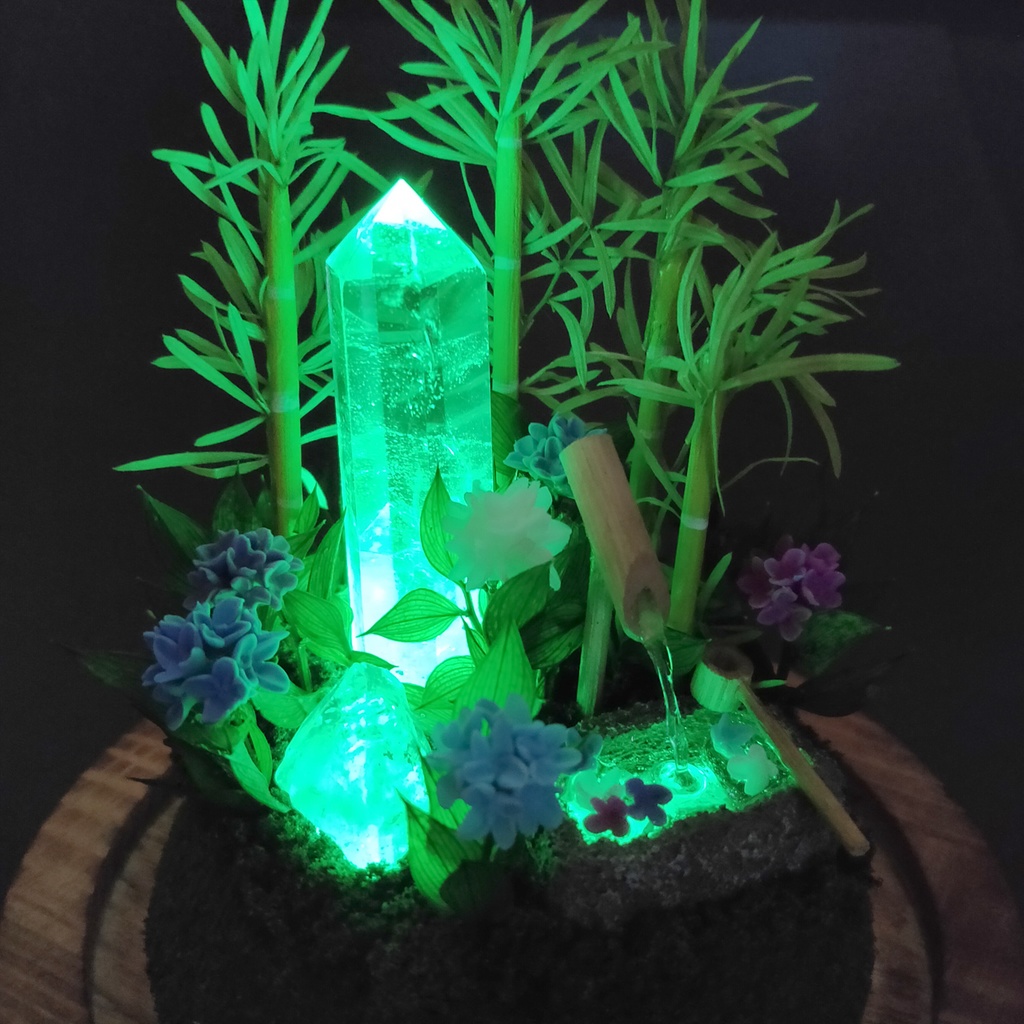 鉱物ランプ『水晶庭園-紫陽花の庭-』大サイズ・水晶・リモコン切替点灯