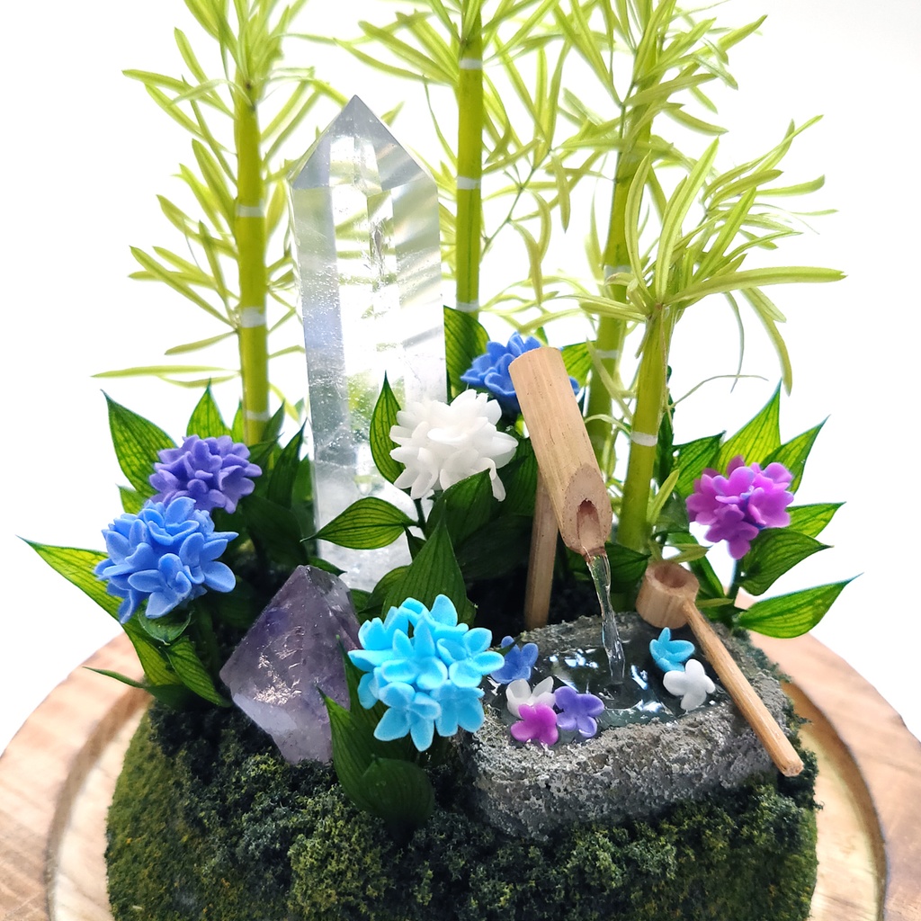 鉱物ランプ『水晶庭園-紫陽花の庭-』大サイズ・水晶・リモコン切替点灯
