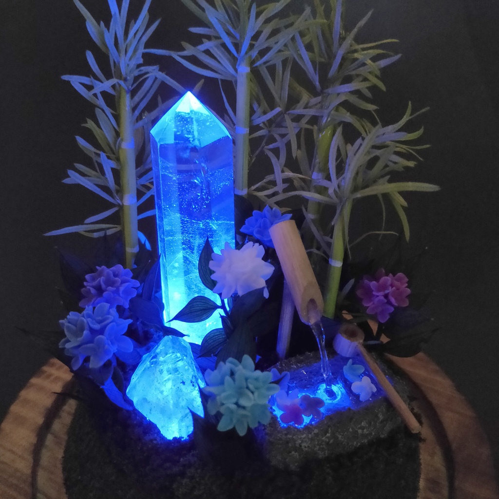 鉱物ランプ『水晶庭園-紫陽花の庭-』大サイズ・水晶・リモコン切替点灯