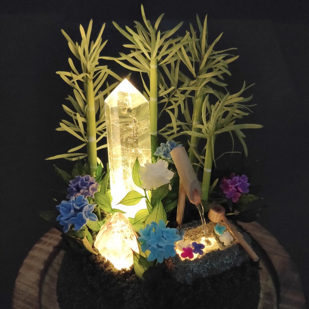 鉱物ランプ『水晶庭園-紫陽花の庭-』大サイズ・水晶・リモコン切替点灯