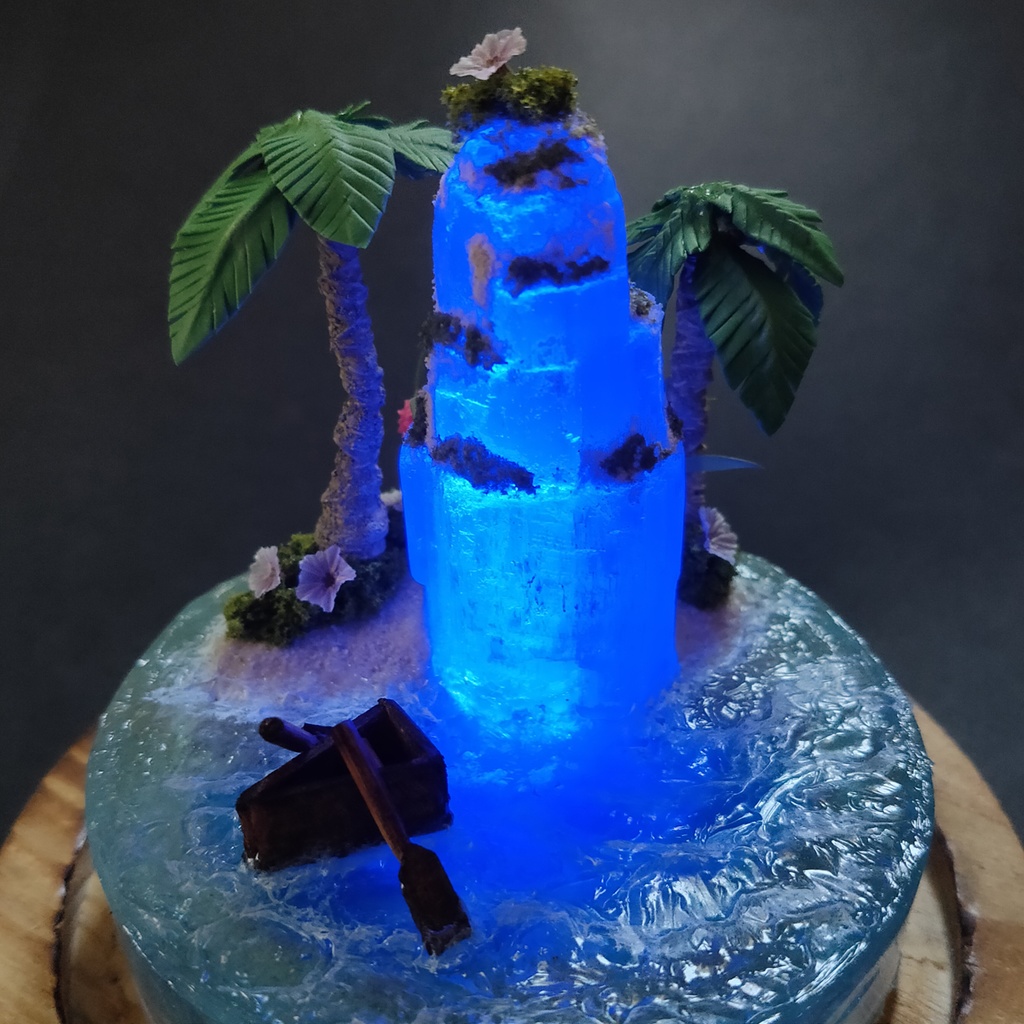 鉱物ランプ『光る島と海』大・セレナイト・リモコン切替点灯