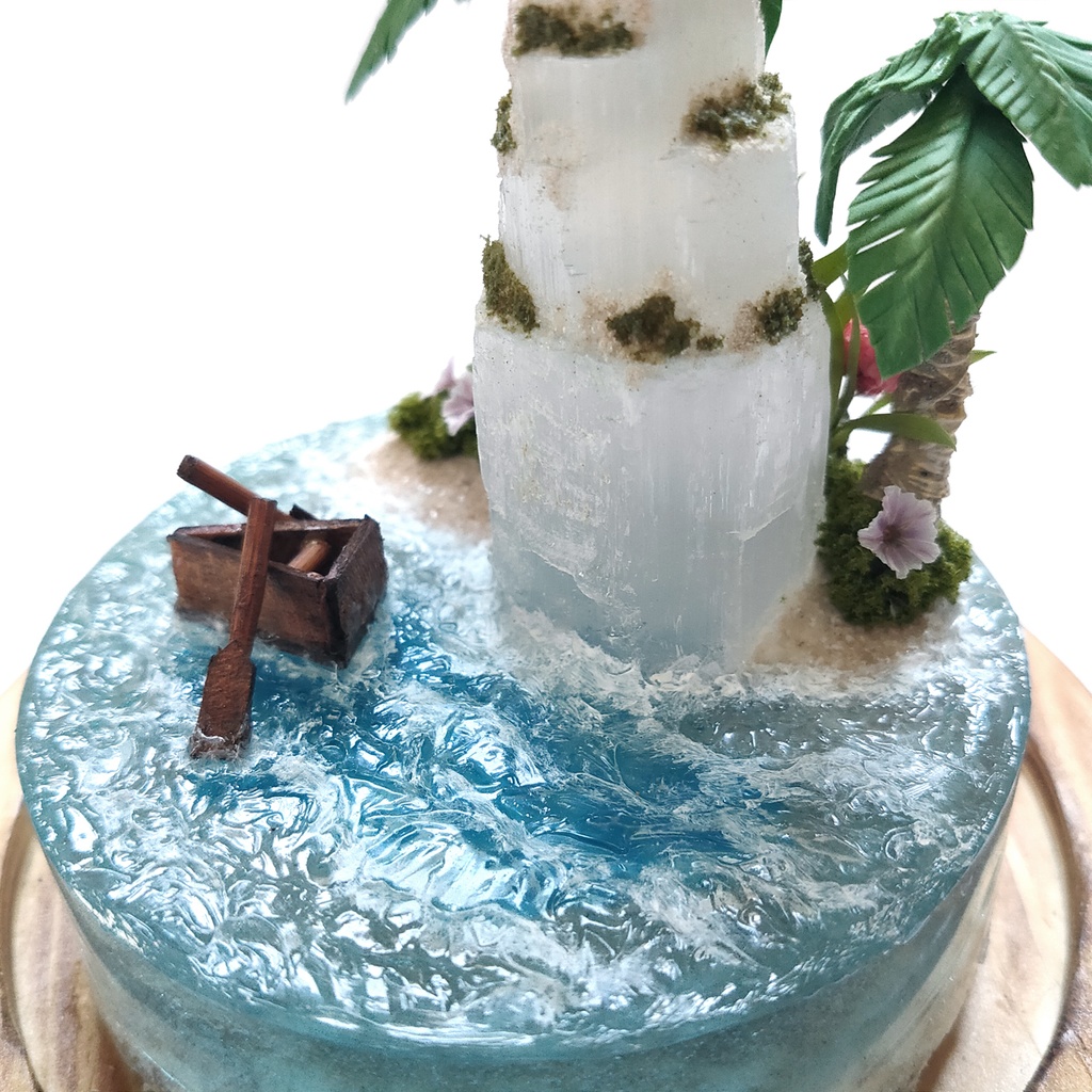 鉱物ランプ『光る島と海』大・セレナイト・リモコン切替点灯