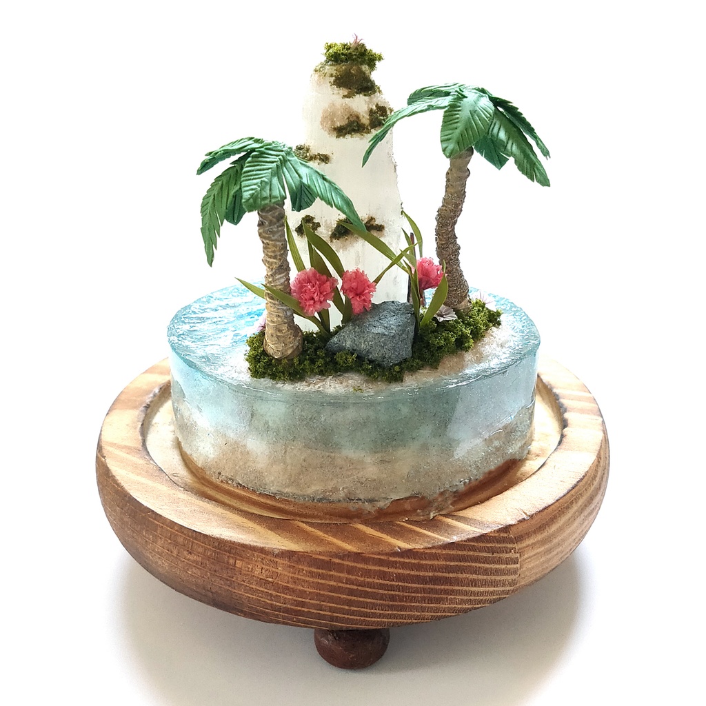 鉱物ランプ『光る島と海』大・セレナイト・リモコン切替点灯