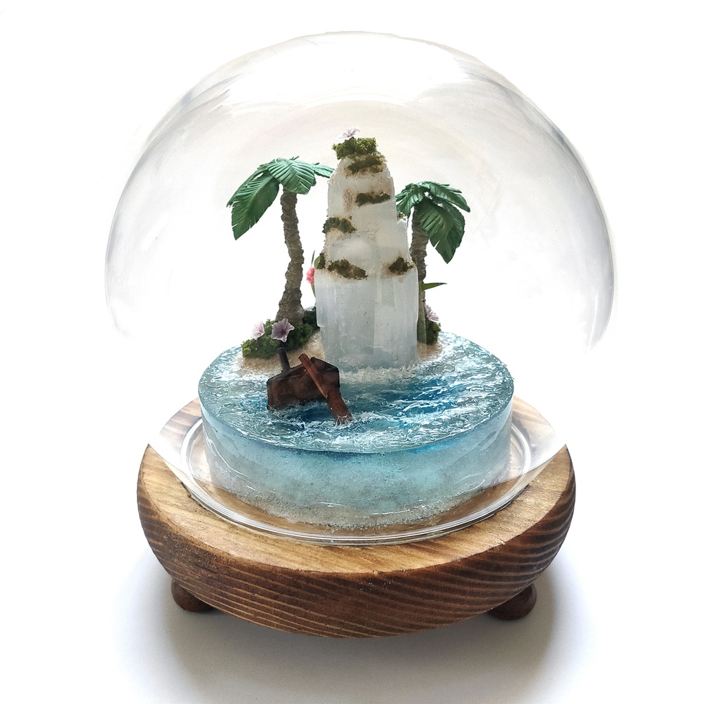 鉱物ランプ『光る島と海』大・セレナイト・リモコン切替点灯