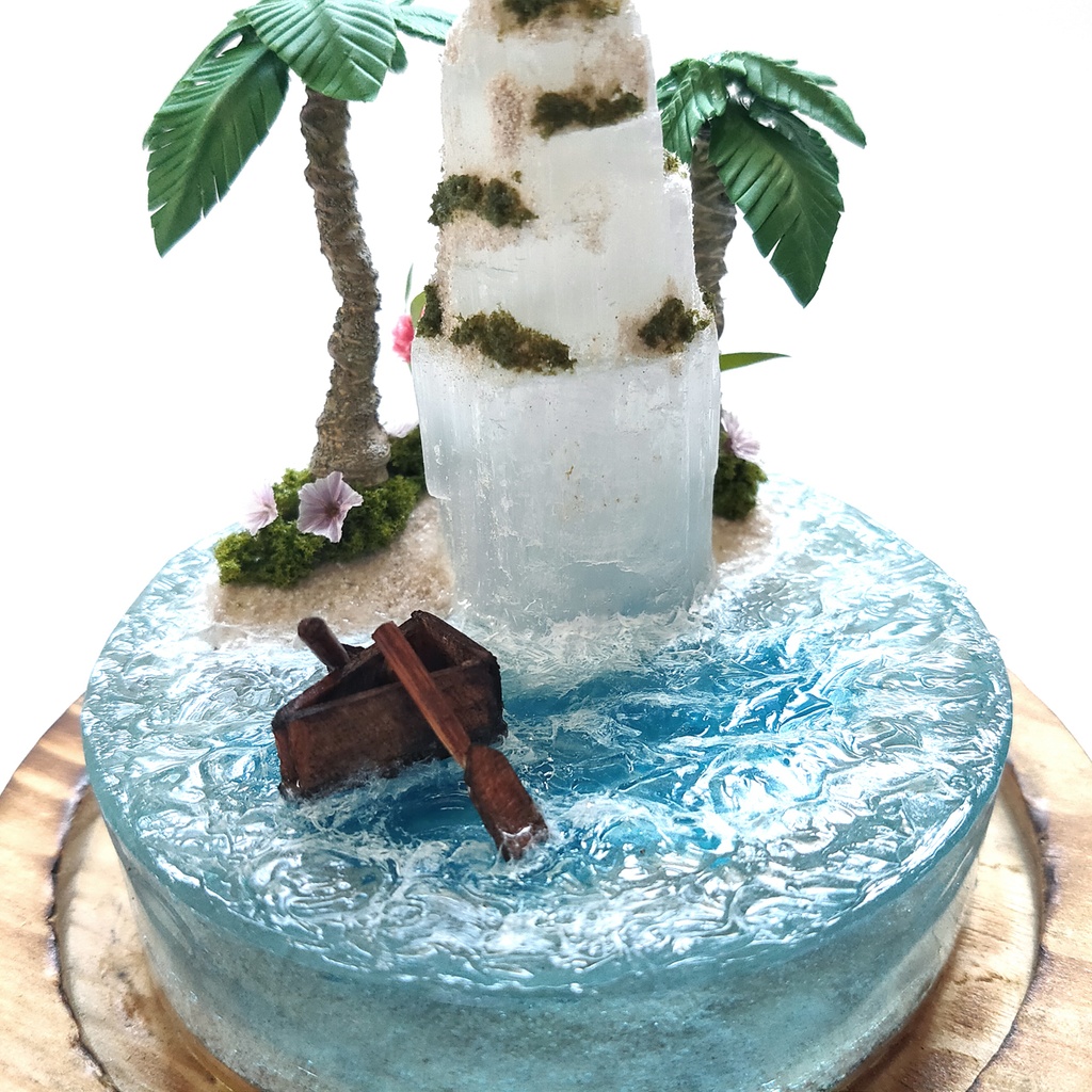 鉱物ランプ『光る島と海』大・セレナイト・リモコン切替点灯