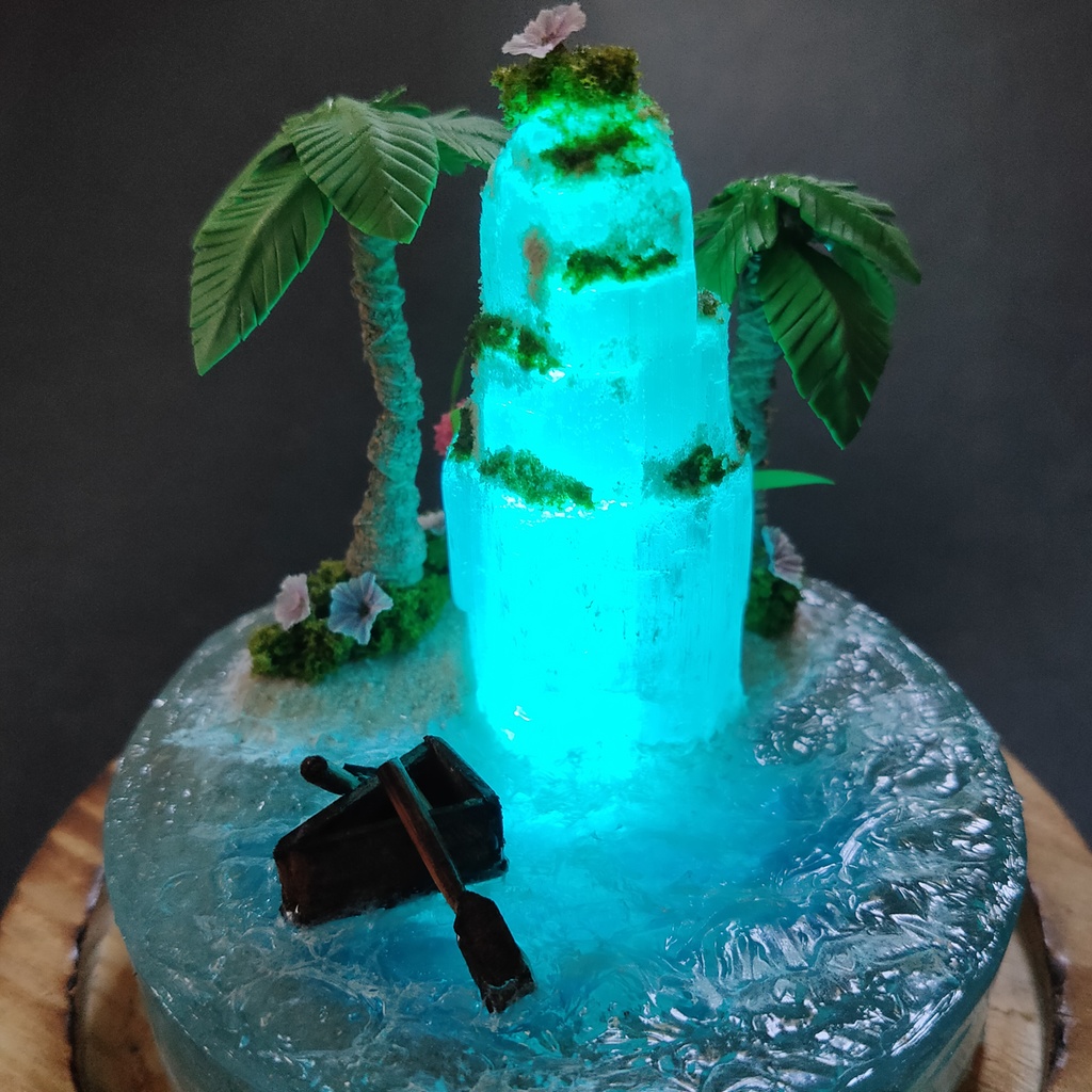 鉱物ランプ『光る島と海』大・セレナイト・リモコン切替点灯