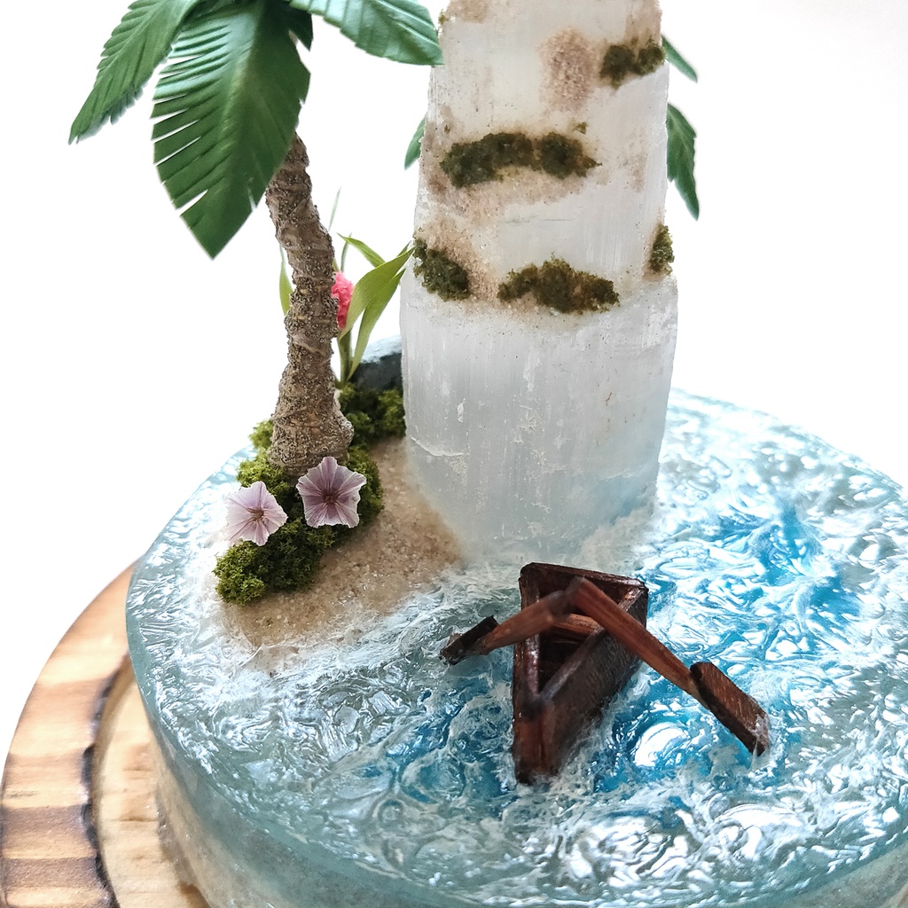 鉱物ランプ『光る島と海』大・セレナイト・リモコン切替点灯