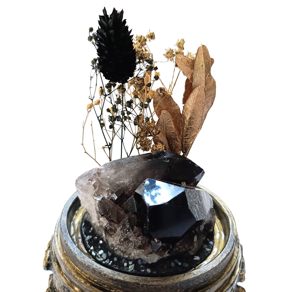 鉱物ランプ『黒と金』中・煙水晶・リモコン切替点灯