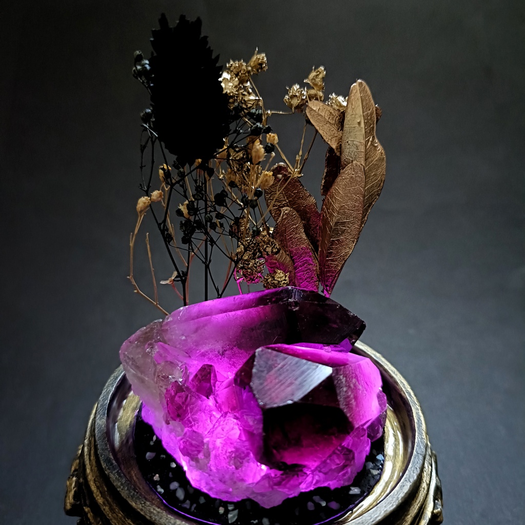 鉱物ランプ『黒と金』中・煙水晶・リモコン切替点灯