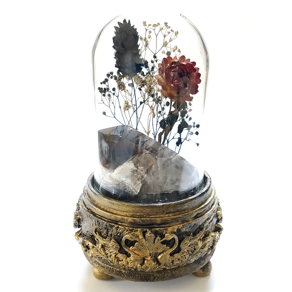 鉱物ランプ『黒と金』中・煙水晶・リモコン切替点灯