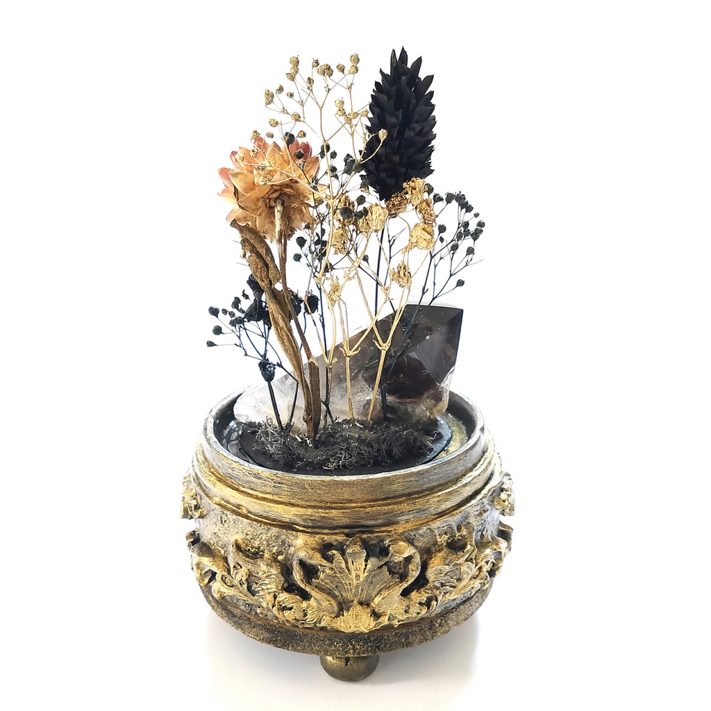 鉱物ランプ『黒と金』中・煙水晶・リモコン切替点灯