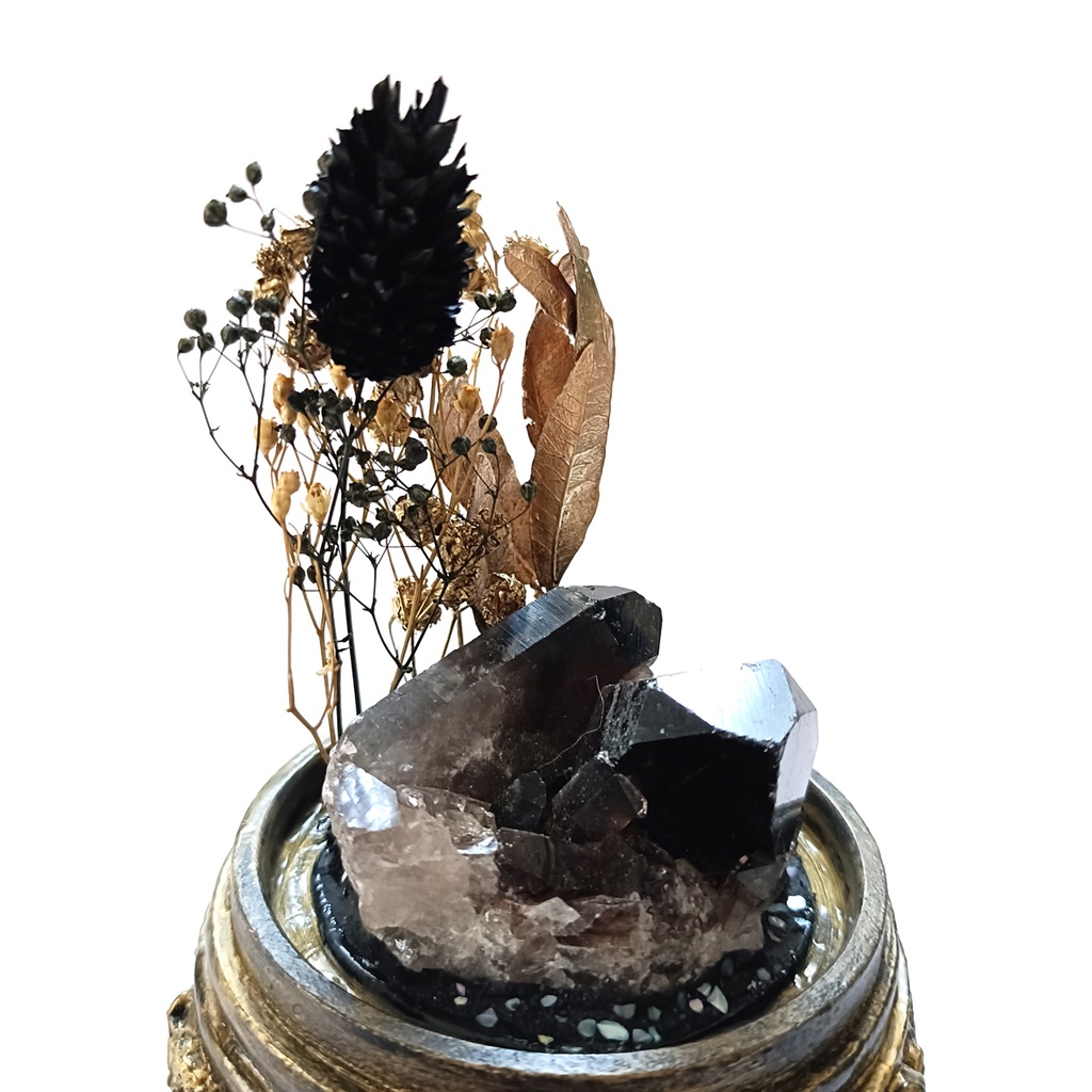 鉱物ランプ『黒と金』中・煙水晶・リモコン切替点灯