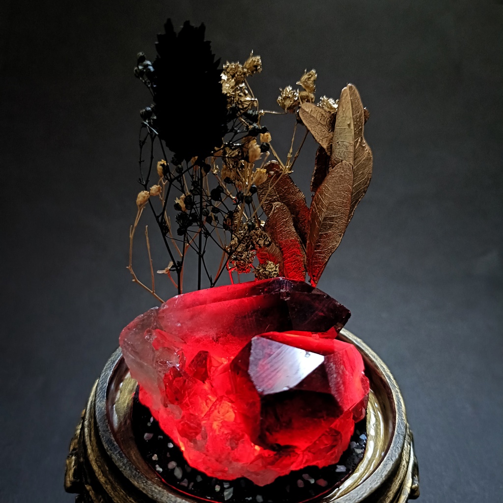 鉱物ランプ『黒と金』中・煙水晶・リモコン切替点灯