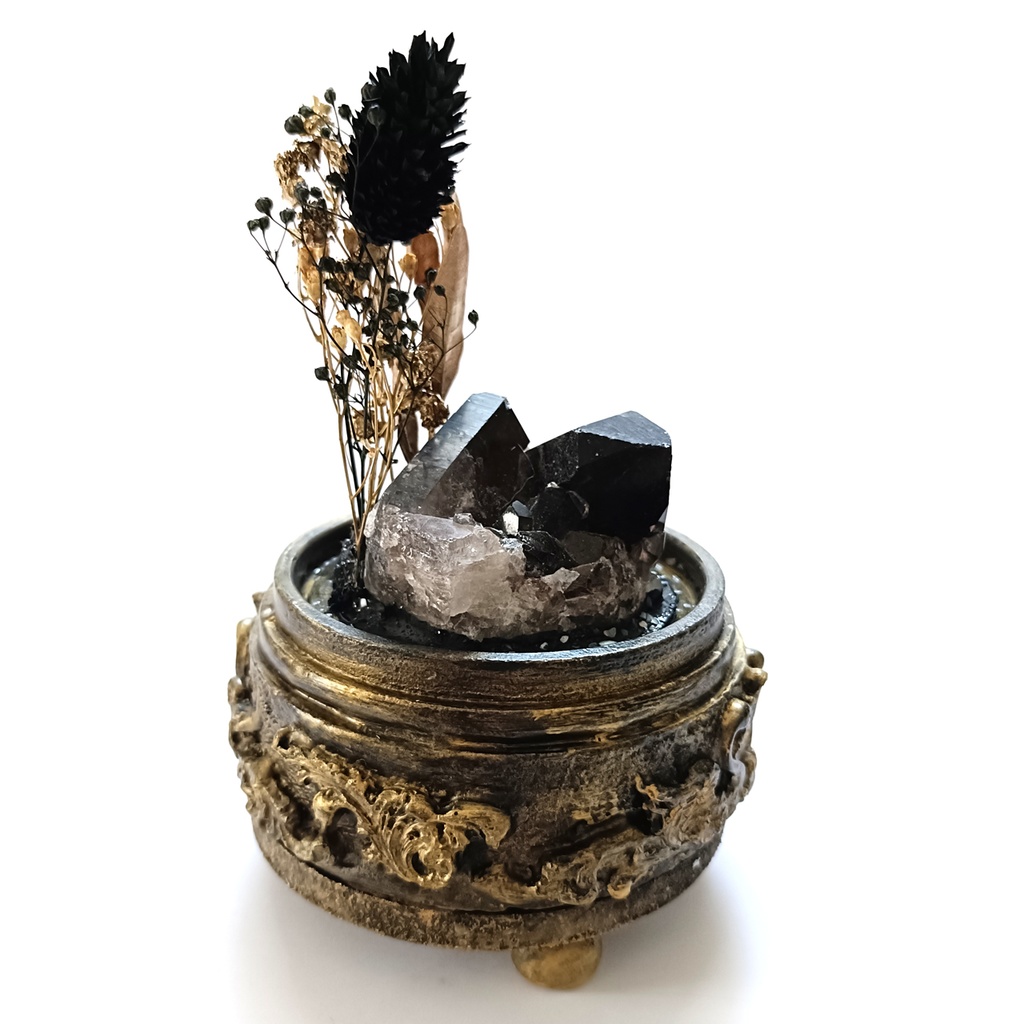 鉱物ランプ『黒と金』中・煙水晶・リモコン切替点灯